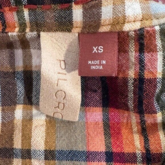 Anthropologie Pilcro XS Plaid Buttondown Blouse Long Sleeve Top Neck Tie Western - Picture 3 of 7